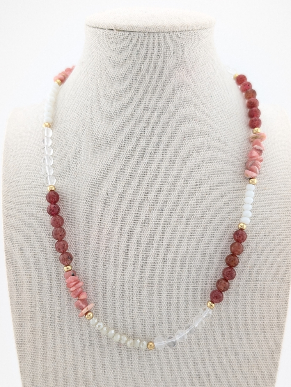 Quartz & Crystal Pink Necklace - Artisan Handmade Gemstone Jewelry - D100